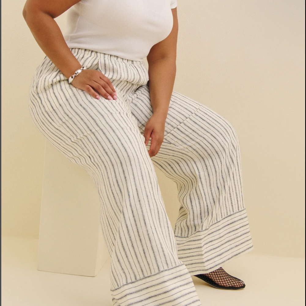 Reformation Cream and Black Striped Wide-Leg Pants